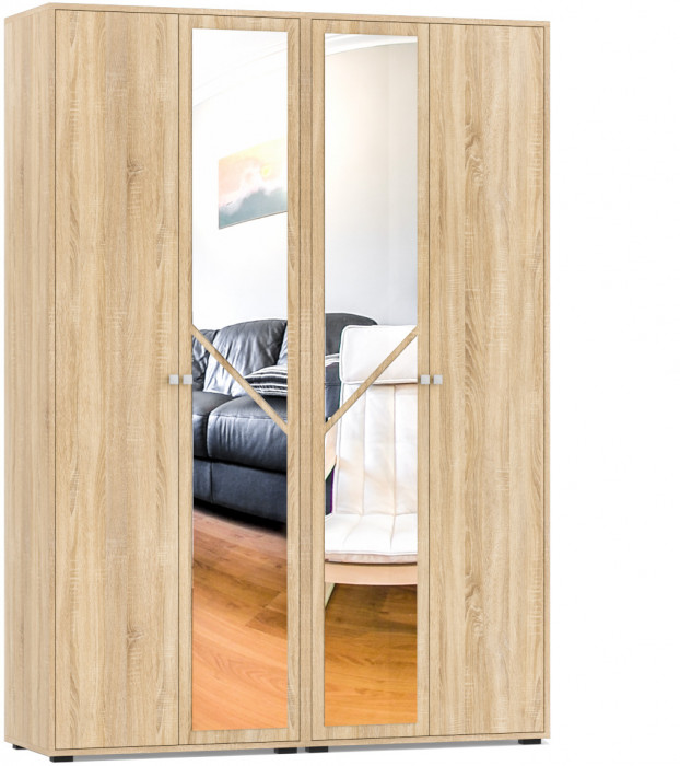 Камелия спальня № 3 Кровать 1600 + Две тумбы + Стол косметич. + Зеркало + Комод + Шкаф 4-х, дуб сонома