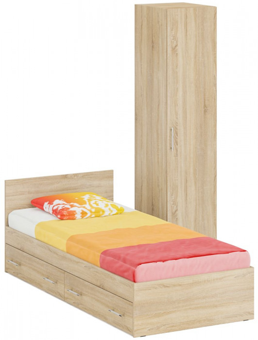 Кровать с ящиками 0900 + Пенал Стандарт, дуб сонома