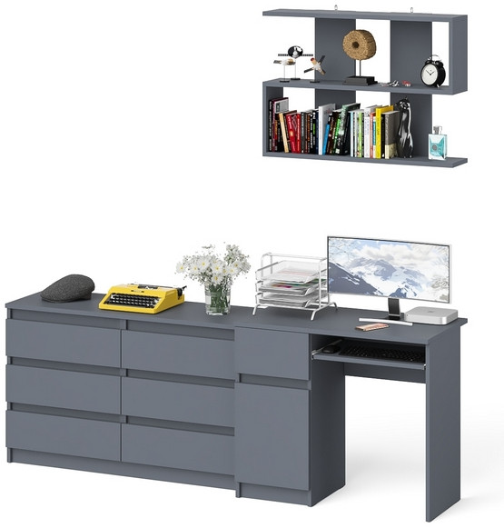 Мори компьютерный стол МС-1 левый + Комод МК1200.6 + Полка 900, графит