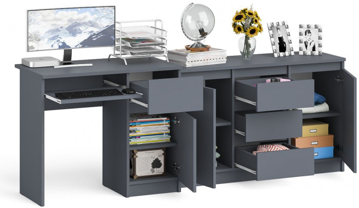 Мори компьютерный стол МС-1 правый + Комод МК1200.3, графит