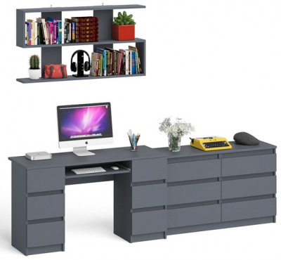 Мори компьютерный стол МС-2 + Комод МК1200.6 + Полка 1200, графит