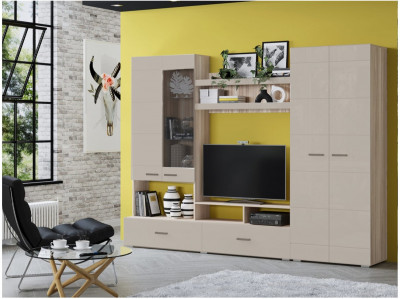 Гостиная Гамма-17 МДФ (Латте глянец, Ясень шимо светлый)