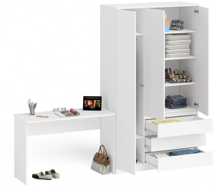 Мори письменный стол МСП1200.1 + Шкаф МШ1200.1, белый