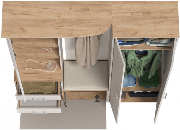 Прихожая 2-3430+2-3431дкз/к.с Домино - Комплект для прихожей, дуб крафт золотой/кашемир серый