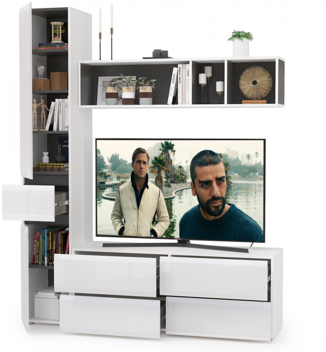 Сидней Комплектация № 014, корпус: белый/чёрный/фасады: МДФ белый глянец