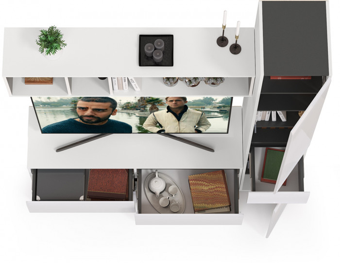 Сидней Комплектация № 014, корпус: белый/чёрный/фасады: МДФ белый глянец