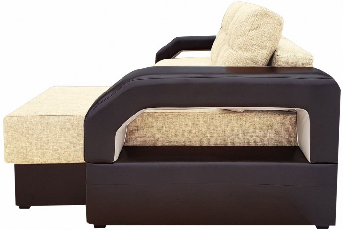 Диван-кровать раскладной еврокнижка, угловой Манчестер, с подсветкой, ширина спального места 160 см, рогожка/экокожа, бежевый