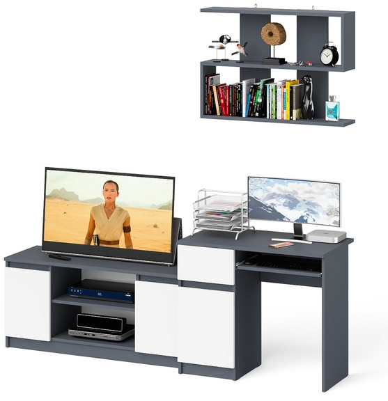 Мори компьютерный стол МС-1 левый + Тумба МТВ1200.1 + Полка 900, графит/белый
