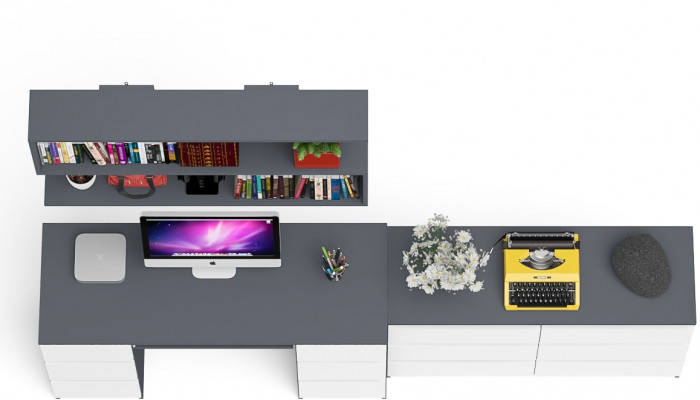 Мори компьютерный стол МС-2 + Комод МК1200.6 + Полка 1200, графит/белый