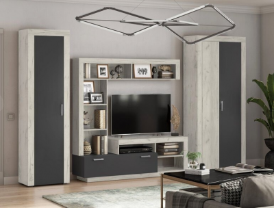 Гостиная Ангара Графит/дуб крафт белый