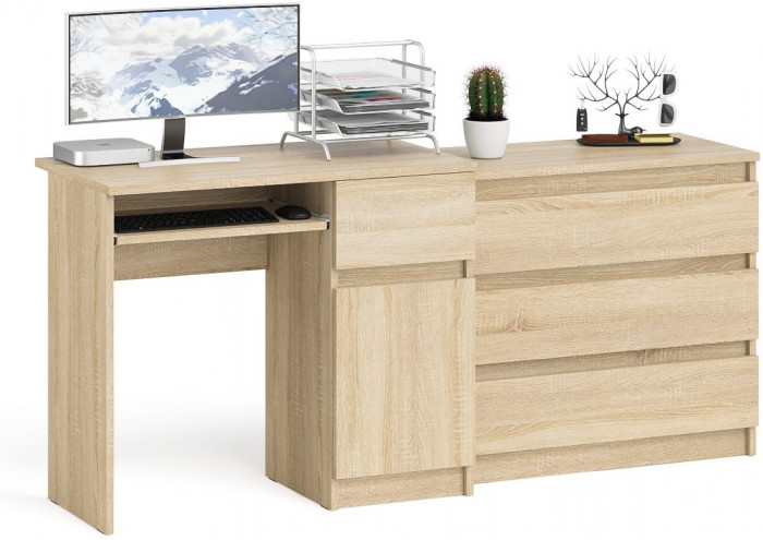 Мори Стол компьютерный МС-1 правый + Комод МК800.1, цвет дуб сонома, ШхГхВ 170,4х50х76,6 см., выдвижной ящик справа, НЕ универсальная сборка