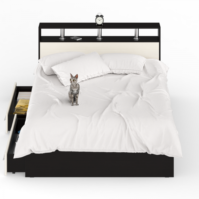 Камелия Кровать с ящиками 1400, цвет венге/дуб лоредо, ШхГхВ 143,5х217х78,2 см., сп.м. 1400х2000 мм., без матраса, основание есть