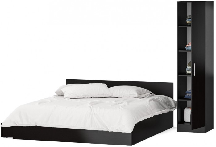 Кровать с ящиками 1800 + Пенал Стандарт, цвет венге, ШхГхВ 183,5х203,5х70 + 45х52х200 см., сп.м. 1800х2000 мм., без матраса, основание есть