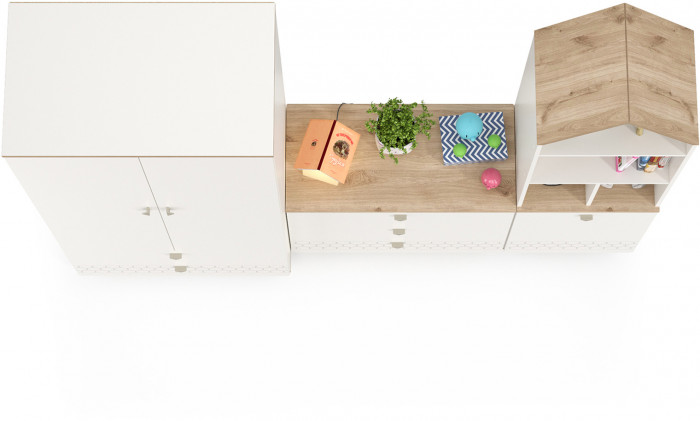 Эйп 13.334 Шкаф для одежды + 13.322 Комод + 13.14 Стеллаж, цвет белый/дуб белый, ШхГхВ 223х51,1х183,8 см., универсальная сборка