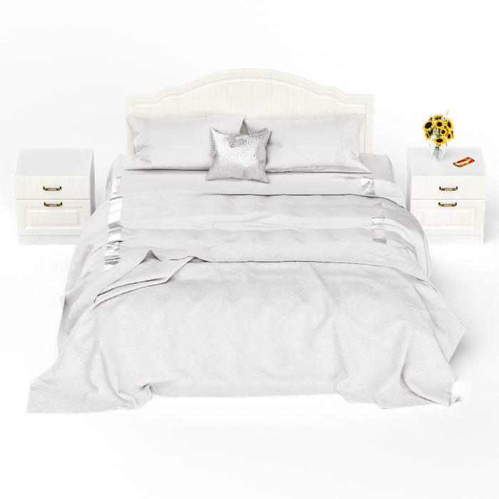 Ливерпуль Кровать 11.08 + основание + ножки + две Тумбы 08.146, цвет ясень ваниль/белый, ШхГхВ 266х204х112 см., сп. м. 1600х2000 мм, б/м, ортопед есть