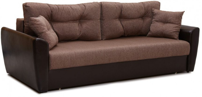 Диван-кровать Амстердам, 160х195, раскладной, еврокнижка, независимый пружинный блок, рогожка/экокожа, коричневый