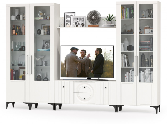 Валенсия Гостиная № 066, ЛДСП белый шагрень/МДФ белый шагрень