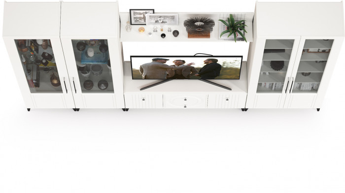 Валенсия Гостиная № 066, ЛДСП белый шагрень/МДФ белый шагрень