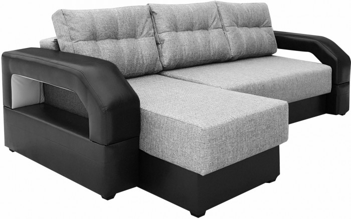 Диван-кровать раскладной, еврокнижка, угловой Манчестер , с подсветкой, рогожка/экокожа, ширина спального места 150 см, серый