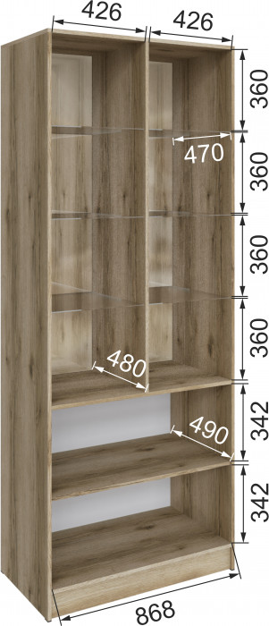 Шкаф Мадрид (0,9) с 2 витринами, Дуб делано