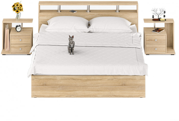 Камелия Кровать 1800 + две тумбы, дуб сонома