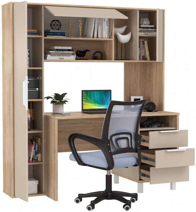 Стол компьютерный Комфорт 12.95N + кресло 103 серое, цвет дуб сонома/сатин, ШхГхВ 162х60,3х180 см., НЕ универсальная сборка