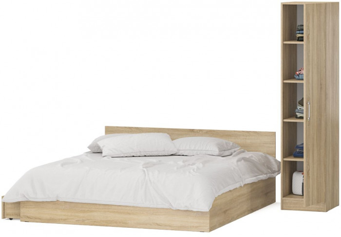 Кровать с ящиками 1800 + Пенал Стандарт, цвет дуб сонома, ШхГхВ 183,5х203,5х70 + 45х52х200 см., сп.м. 1800х2000 мм., без матраса, основание есть