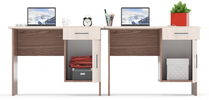 Два стола письменных С-МД-1-09, цвет ясень шимо светлый/ясень шимо тёмный, ШхГхВ 210х57х75 см., НЕ универсальная сборка