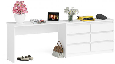 Мори Стол письменный МСП1200.1 + Комод МК1200.6, цвет белый, ШхГхВ 240,8х50х76,6 см., универсальная сборка