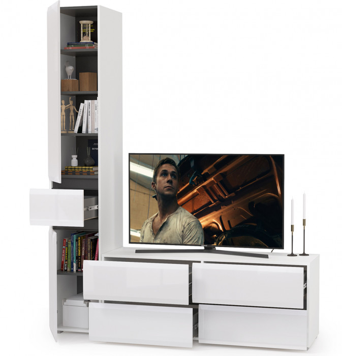 Сидней Комплектация № 015, корпус: белый/чёрный/фасады: МДФ белый глянец