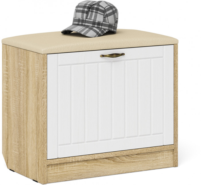 Прихожая П-6 Компоновка № 07, цвет дуб сонома/фасады МДФ белое дерево фрезеровка прованс, ШхГхВ 180х50х210 см., универсальная сборка