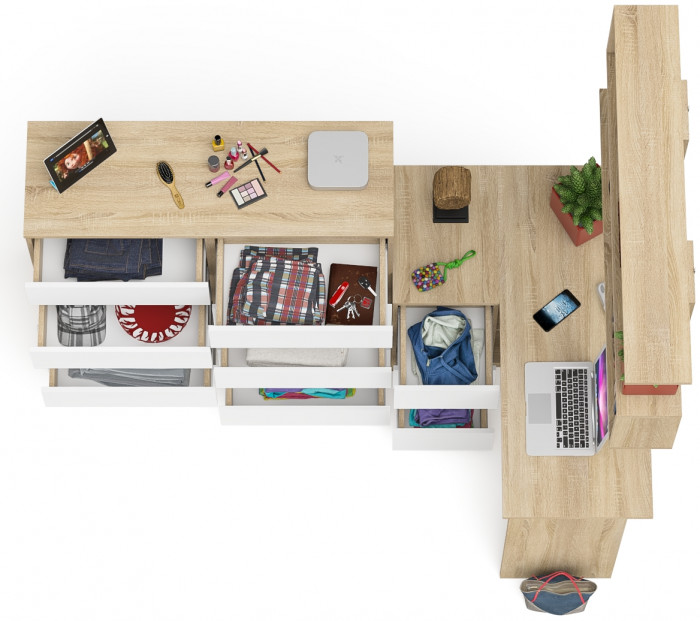 Мори компьютерный стол МС-16 левый + Комод МК1200.10 + Полка 1200, дуб сонома/белый