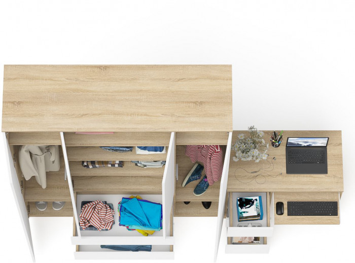 Мори компьютерный стол МС-6 левый + Шкаф МШ1600.1, дуб сонома/белый