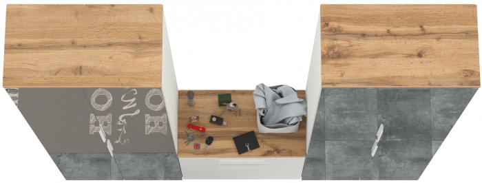 Октава Прихожая 24, цвет белый шагрень/дуб крафт золотой/фасады МДФ белый шагрень, ШхГхВ 193,7х35,4х197,6 см., универсальная сборка