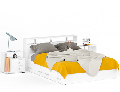 Камелия Кровать с ящиками 1600 + две тумбы, цвет белый, ШхГхВ 276х217х78,2 см., сп.м. 1600х2000 мм., без матраса, основание есть