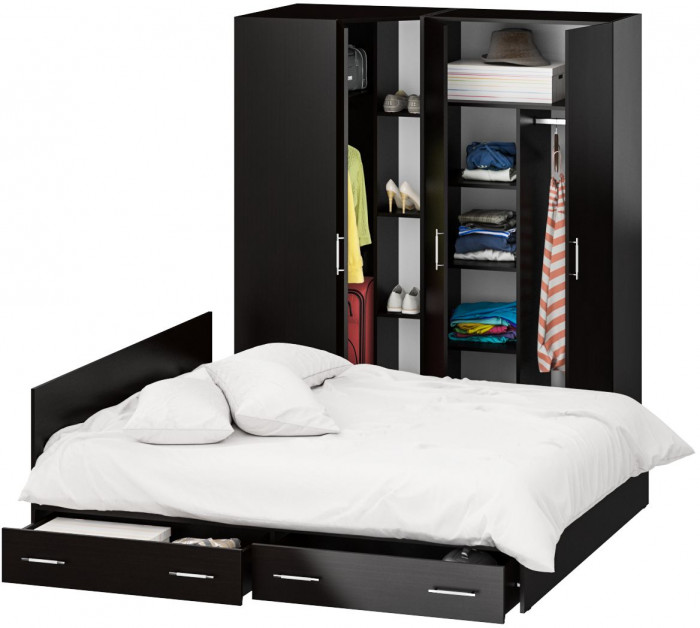 Спальня Стандарт 2-1800Я, цвет венге, ШхГхВ 183,5х203,5х70 + 171,2х81,2х200 см., сп.м. 1800х2000 мм., без матраса, основание есть