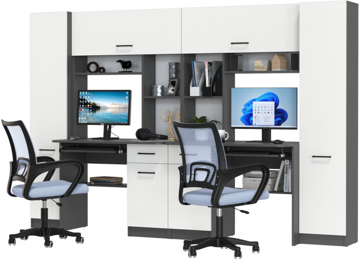 Два стола рабочих 6-0603 Альфа + два кресла 103 серых, цвет графит/белый, ШхГхВ 274х61х181 см., универсальная сборка