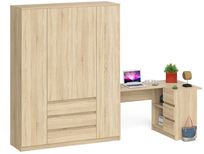 Мори компьютерный стол МС-16 правый + Шкаф МШ1600.1, дуб сонома
