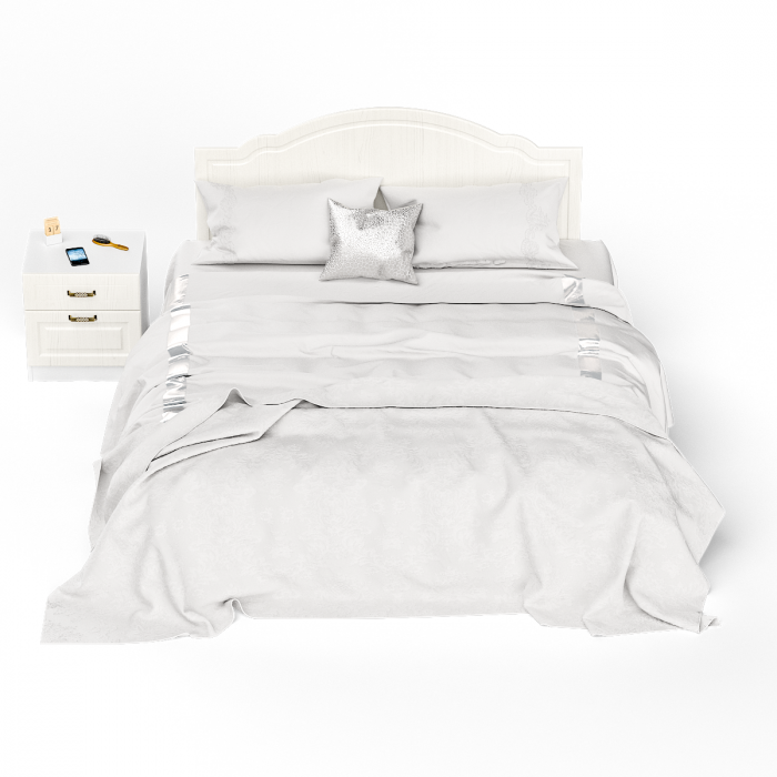 Ливерпуль Кровать 11.08 + основание + ножки + Тумба 08.146, цвет ясень ваниль/белый, ШхГхВ 266х204х112 см., сп. м. 1600х2000 мм., б/м, ортопед есть