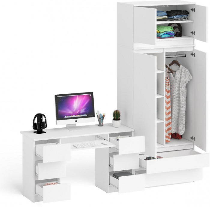 Мори компьютерный стол МС-2 + Шкаф МШ900.1 + Антресоль МА900.1, белый