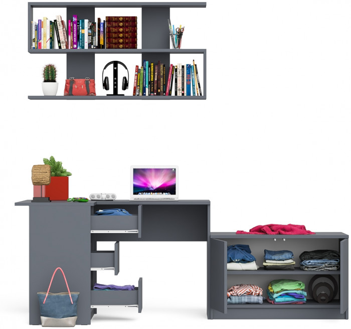 Мори Стол компьютерный МС-16 левый + Тумба МА900.1 + Полка 1200, цвет графит, ШхГхВ 214,8х84,9х209,6 см., НЕ универсальная сборка