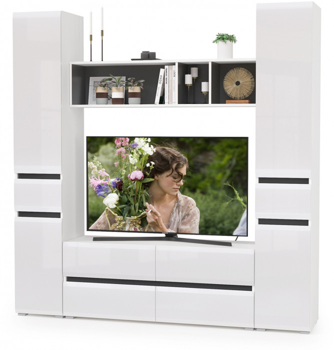 Сидней Комплектация № 016, корпус белый/чёрный/фасады МДФ белый глянец