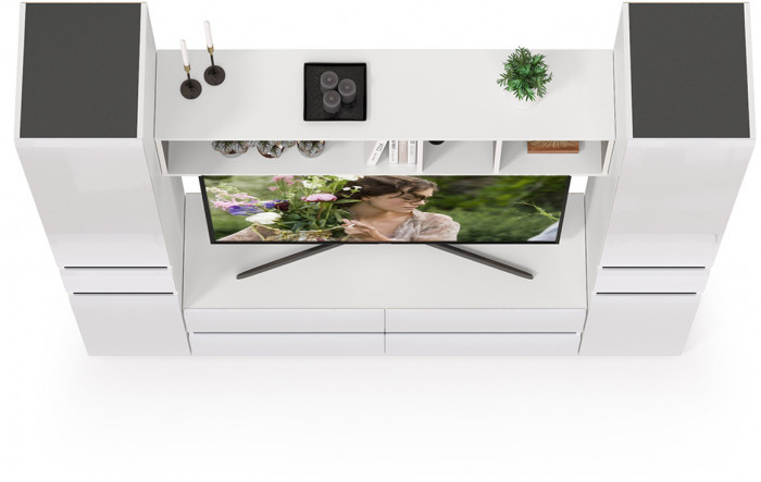 Сидней Комплектация № 016, корпус белый/чёрный/фасады МДФ белый глянец