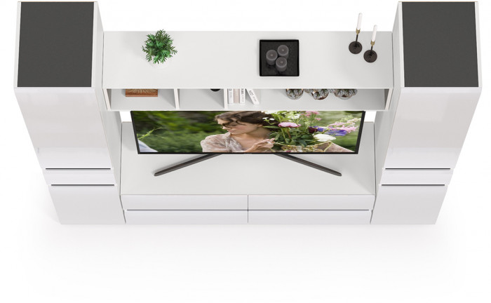 Сидней Комплектация № 016, корпус белый/чёрный/фасады МДФ белый глянец