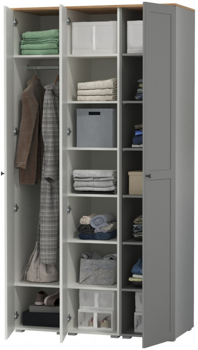 Остин 13.225 Шкаф-пенал 3 шт., цвет белый шагрень/серый графит/дуб крафт золотой, ШхГхВ 120х54,3х229,6 см., универсальная сборка