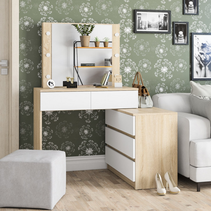 Стол косметический с подсветкой 110, дуб сонома/белый