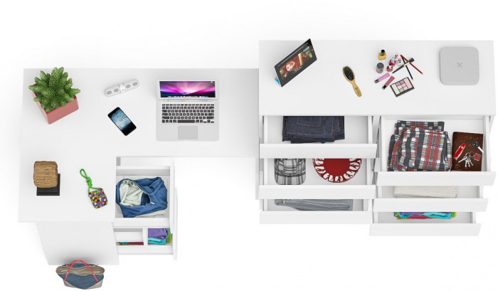 Мори компьютерный стол МС-16 левый + Комод МК1200.10, белый