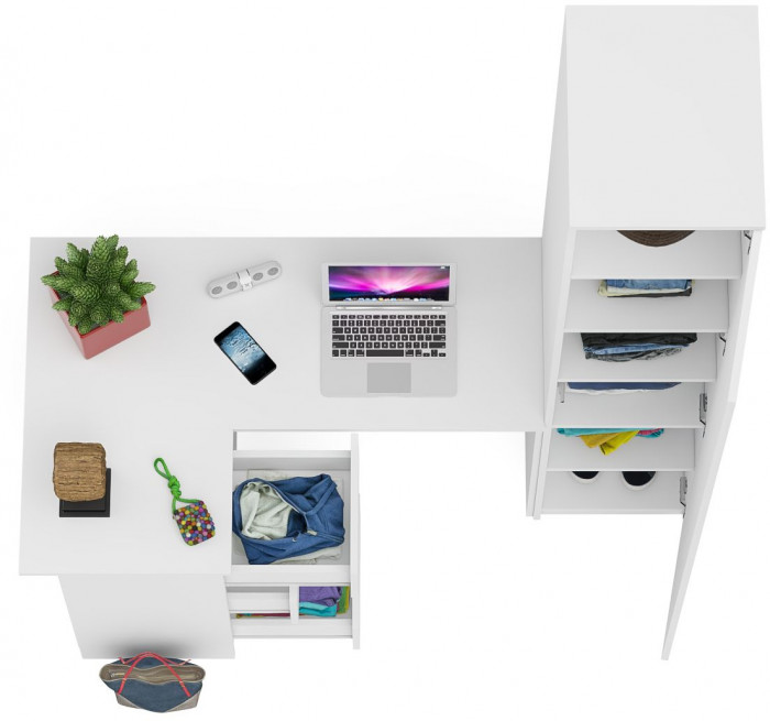 Мори компьютерный стол МС-16 левый + Пенал МШ400.1, белый