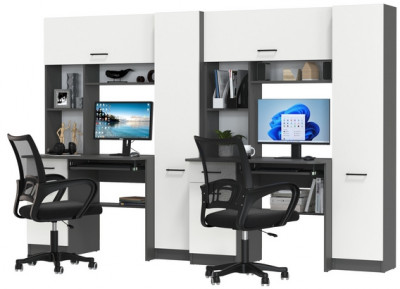 Два стола рабочих 6-0603 Альфа + два кресла 103 серых, цвет ясень шимо светлый, ШхГхВ 274х61х181 см., универсальная сборка