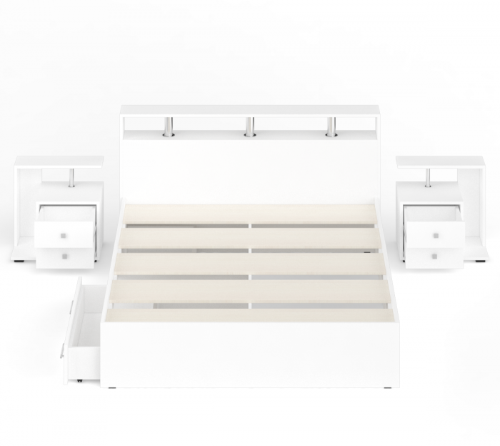 Камелия Кровать с ящиками 1600 + две тумбы, цвет белый, ШхГхВ 276х217х78,2 см., сп.м. 1600х2000 мм., без матраса, основание есть
